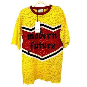 New Gucci Yellow Lace T-shirt Top Mini Dress Tunic Medium